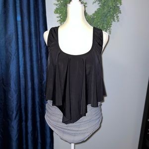 Rose Gal figure flattering two piece swimsuit.  Ruching High Waisted Bottoms.